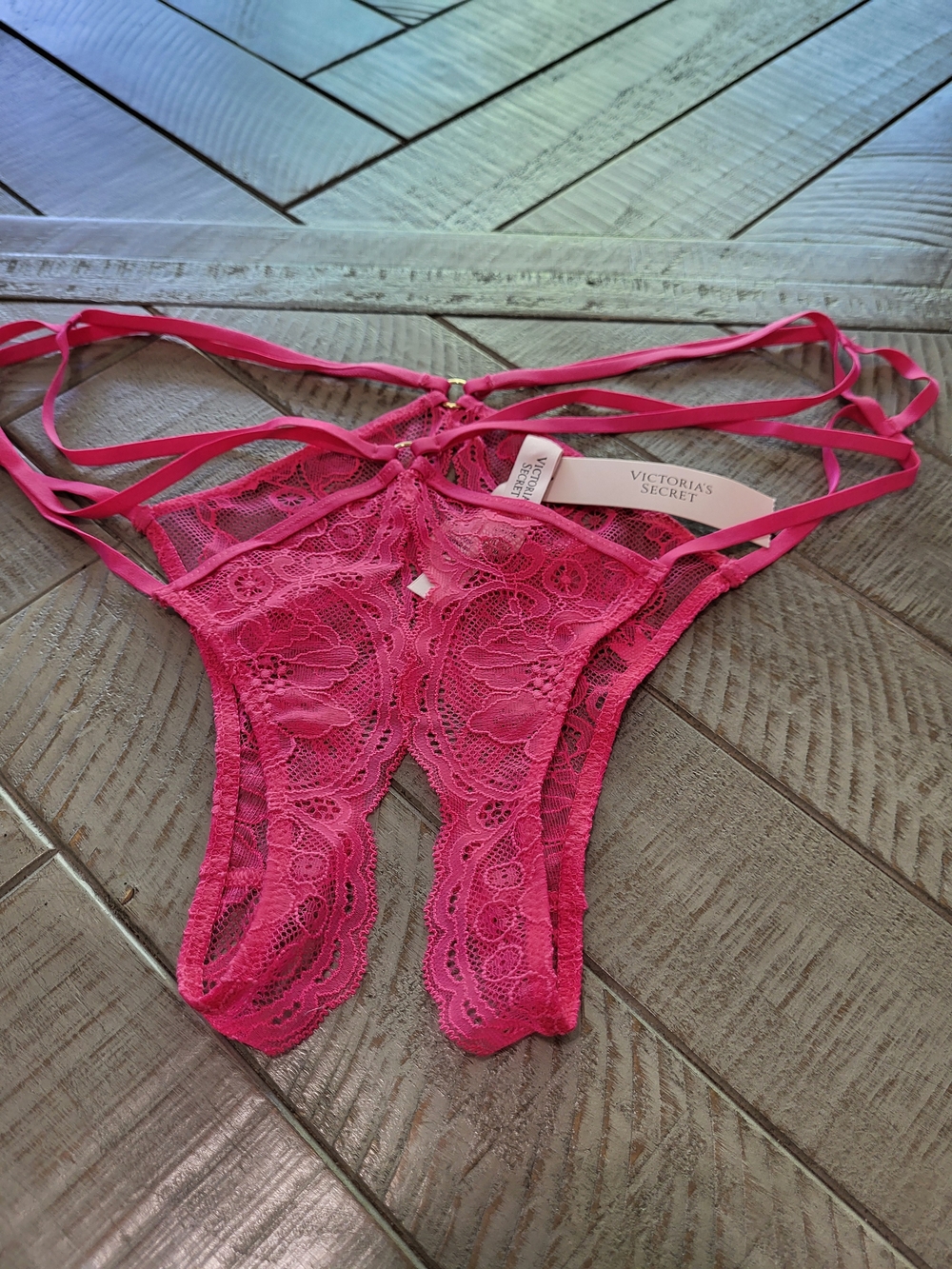 Victoria's Secret Bright Pink Lace Strappy Thong